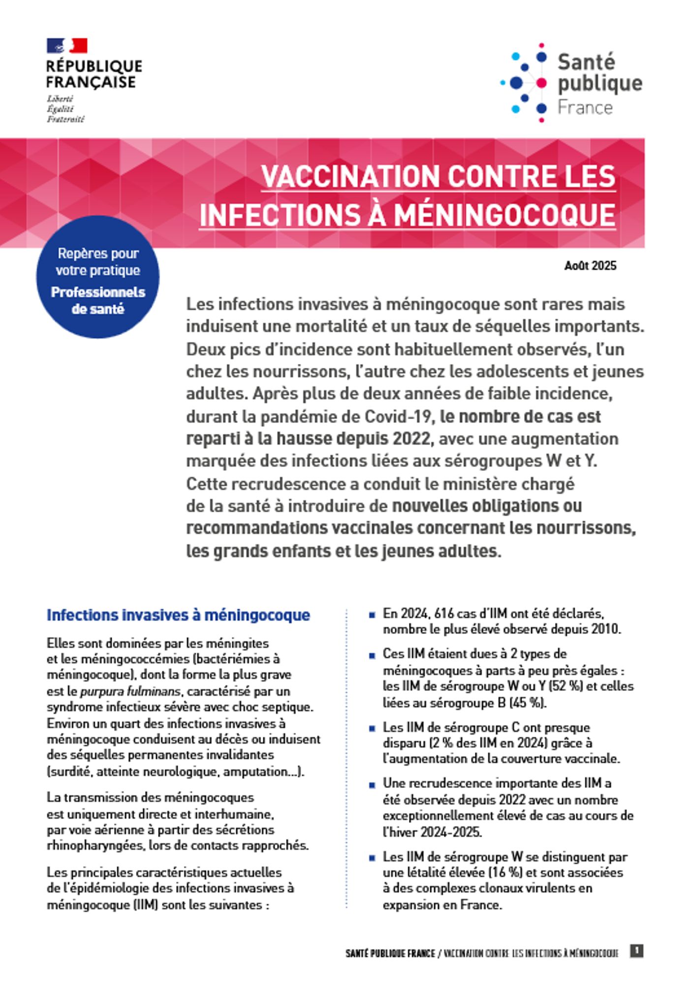 Vaccination contre les infections à méningocoque