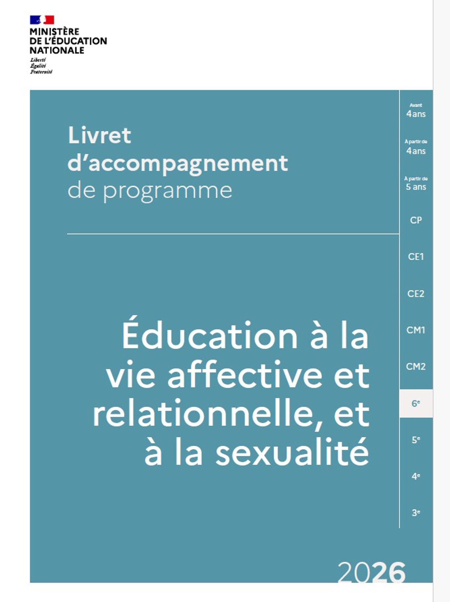Le livret d'accompagnement EVARS pour les 6ème vient de sortir