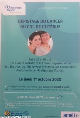 Dépistage du cancer du col de l'utérus : jeudi 1er octobre 2020